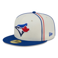 Adult Men's Toronto Blue Jays New Era Chrome Sutash 59FIFTY Fitted Hat - Cream/Royal Adult Men's Toronto Blue Jays New Era Chrome Sutash 59FIFTY Fitted Hat - Cream/Royal
