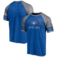 Adult Men's Toronto Blue Jays Utility Two-Stripe Raglan Tri-Blend baseball T-shirt - Heather Royal