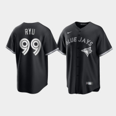 Toronto Blue Jays Hyun-Jin Ryu Black White 2021 All Black Fashion Replica Jersey Toronto Blue Jays Hyun-Jin Ryu Black White 2021 All Black Fashion Replica Jersey