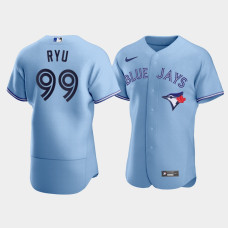Men's Toronto Blue Jays #99 Hyun-Jin Ryu Light Blue Authentic 2020 Alternate Jersey