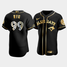Men's Toronto Blue Jays Hyun-Jin Ryu #99 Black Gold Edition Authentic Jersey Men's Toronto Blue Jays Hyun-Jin Ryu #99 Black Gold Edition Authentic Jersey