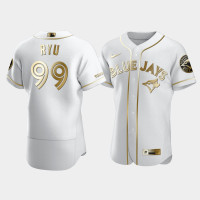 Men's Toronto Blue Jays #99 Hyun-Jin Ryu White Golden Edition Authentic Jersey