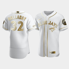 Men's Toronto Blue Jays #32 Roy Halladay White Golden Edition Authentic Jersey